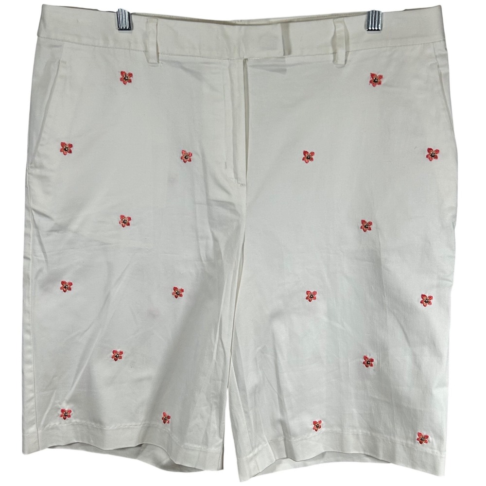 Lady Hagen Womens White Embroidered Floral Golf Shorts Size 14 Cotton Blend